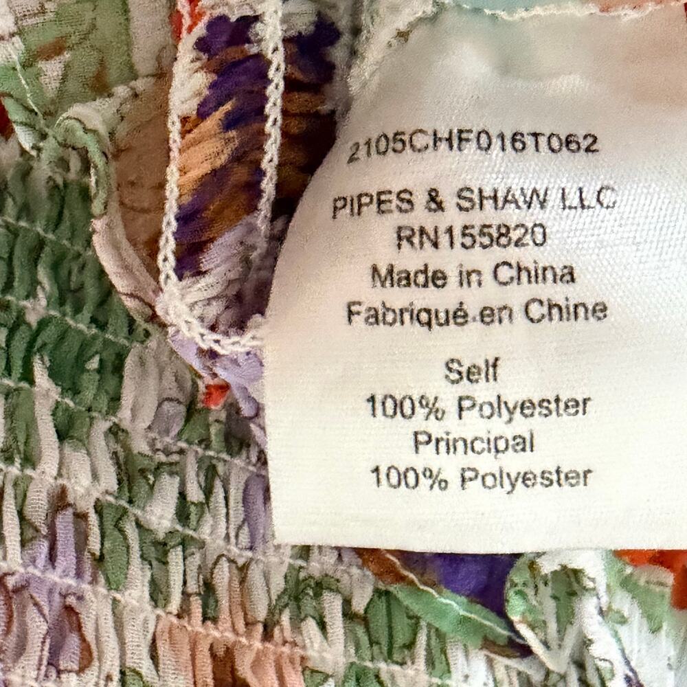 Veronica Beard White Floral Smocked Blouse with Orange and Purple Accents - Picture 6 of 7